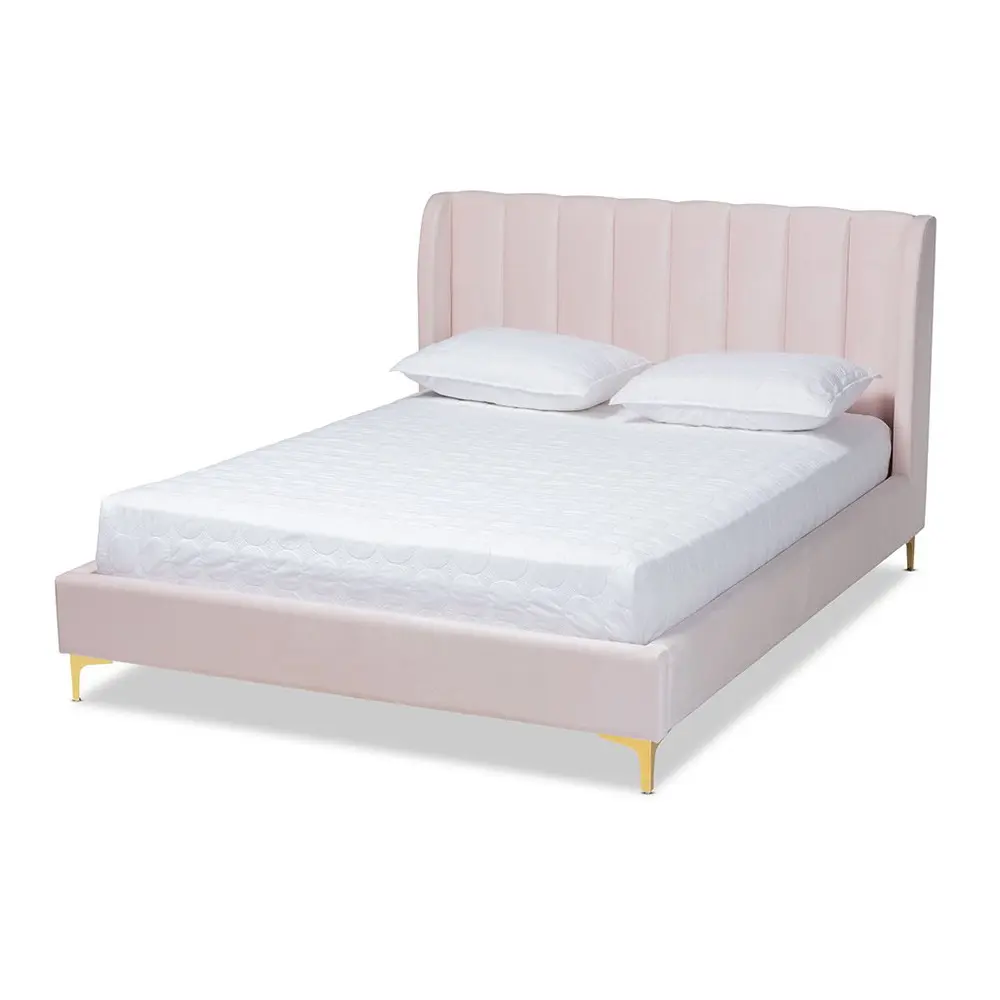 Saverio Glam And Luxe Velvet Upholstered Bed With Gold Tone Legs – furniture