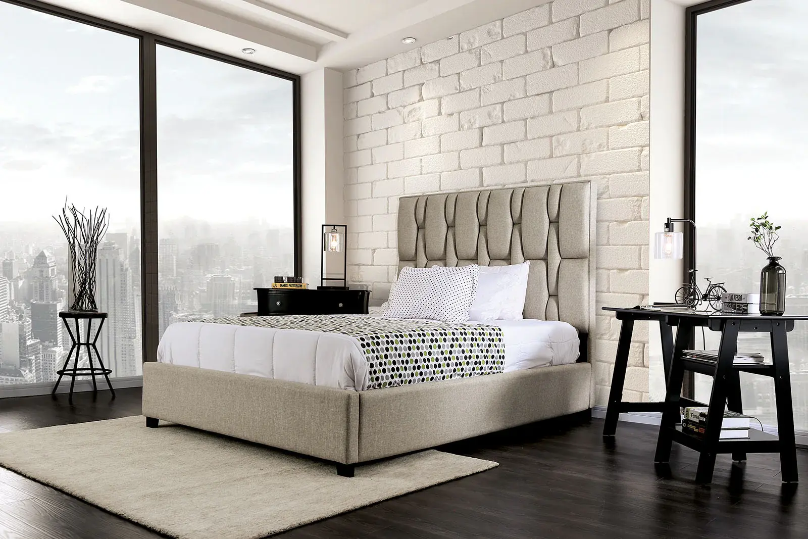 Briston Pattern Tufted Bed in Gray – furniture