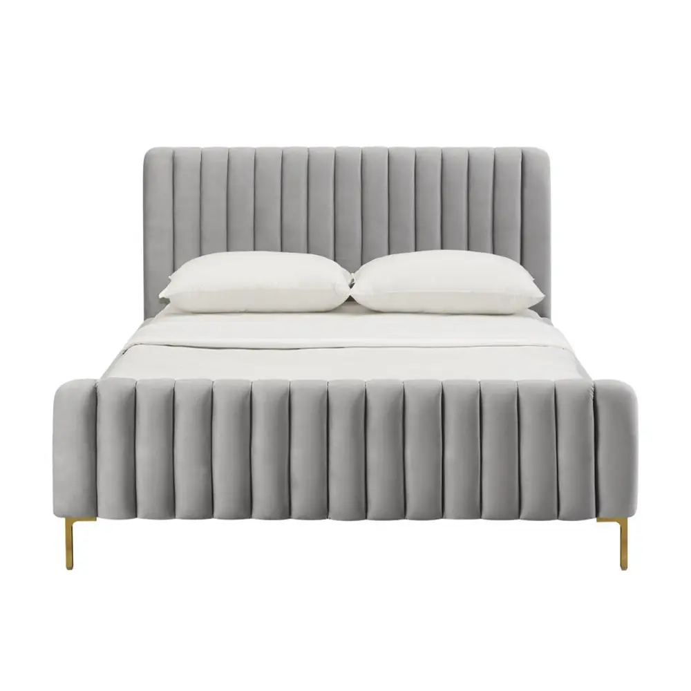 Angela Channel Tufted Velvet Bed in Grey – furniture