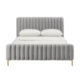 Angela Channel Tufted Velvet Bed in Grey – furniture thumbnail 1