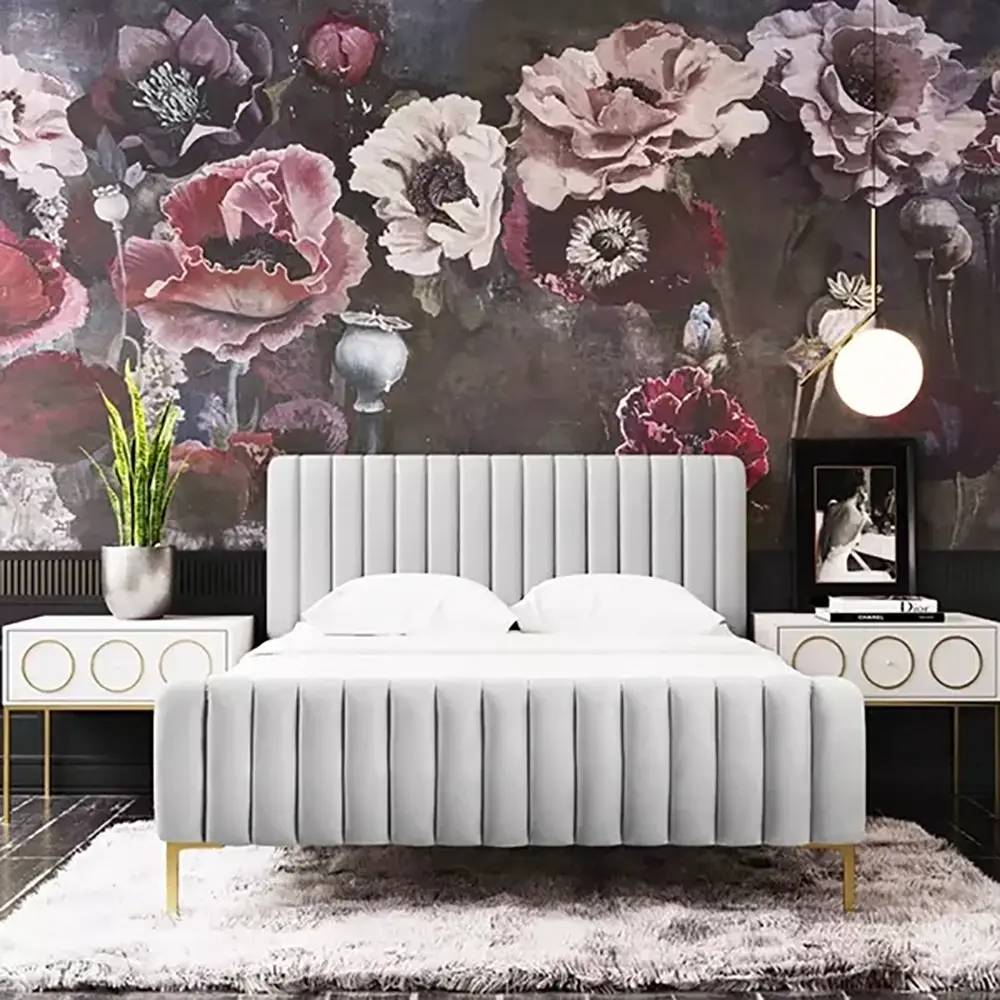Angela Channel Tufted Velvet Bed in Grey – furniture