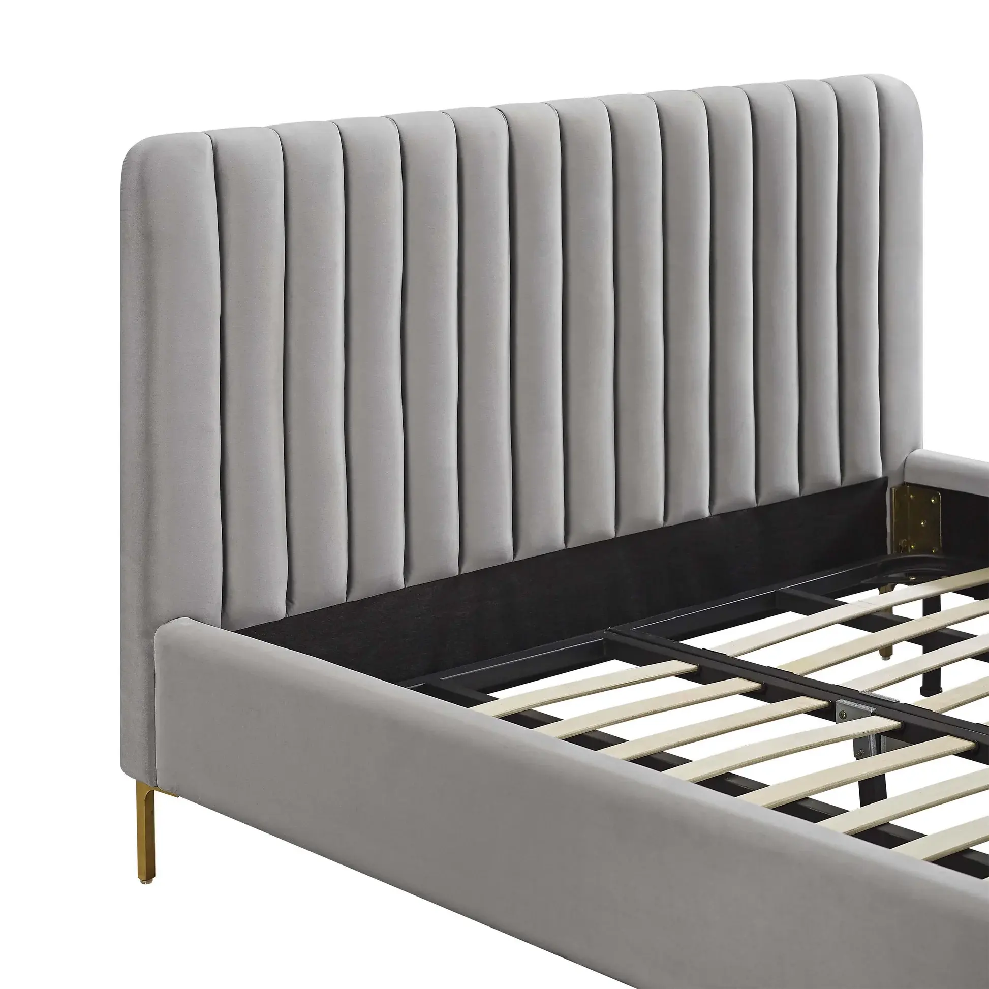 Angela Channel Tufted Velvet Bed in Grey – furniture