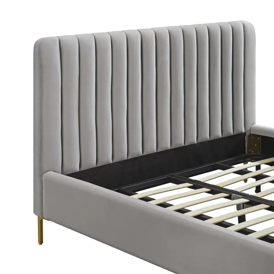 Angela Channel Tufted Velvet Bed in Grey – furniture - product image 4