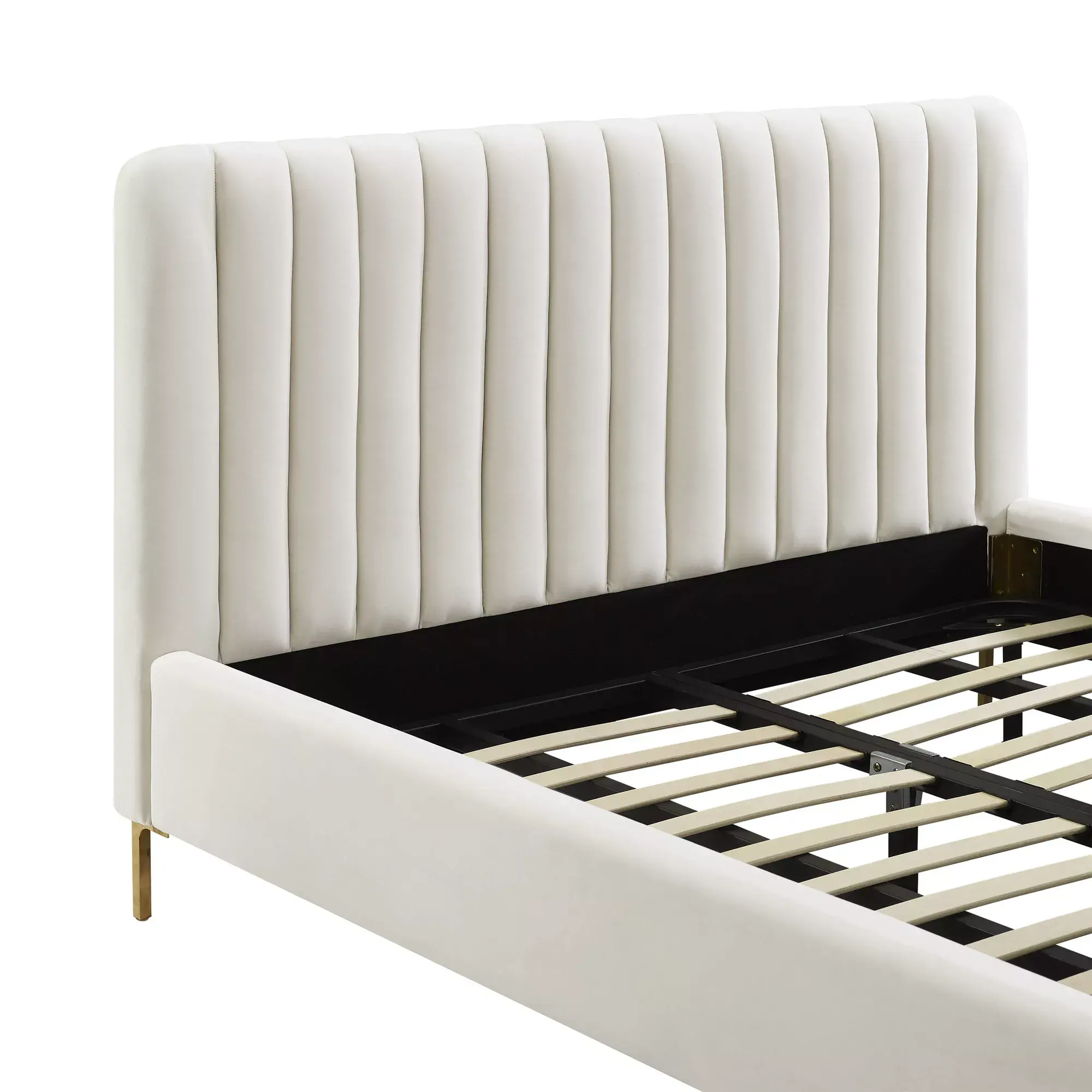 Angela Channel Tufted Velvet Bed in Grey – furniture