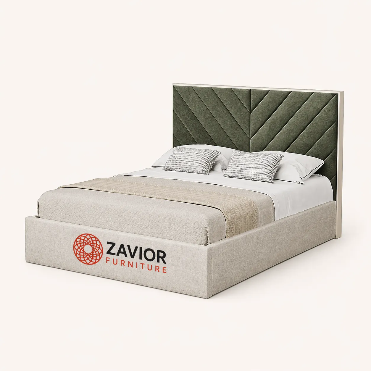 Zavior Cross Lines Tufted Headboard Bed with Upholstered Frame