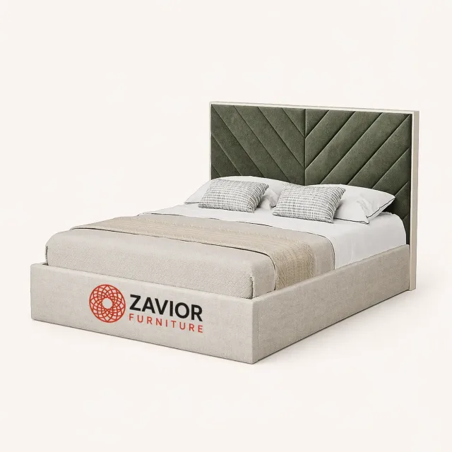 Zavior Cross Lines Tufted Headboard Bed with Upholstered Frame