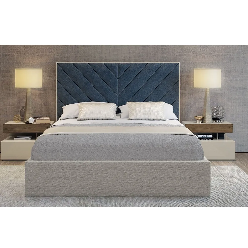 Zavior Cross Lines Tufted Headboard Bed with Upholstered Frame