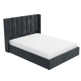 Grey Velvet Small Double Ottoman Bed with Winged Headboard – furniture