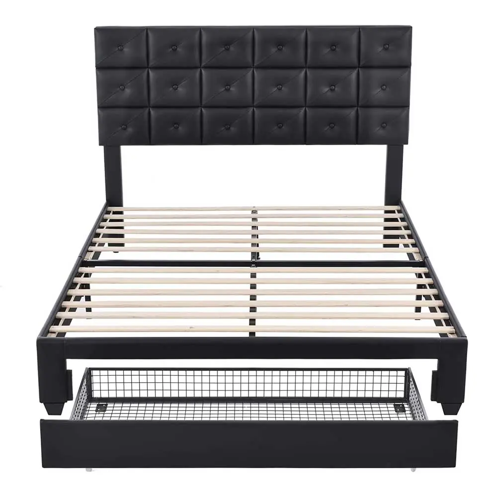 Platform bed with two nightstands and an upholstered headboard – furniture