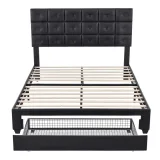 Platform bed with two nightstands and an upholstered headboard – furniture thumbnail 2