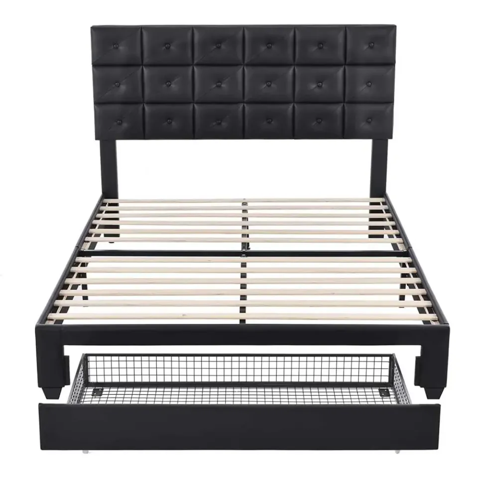 Platform bed with two nightstands and an upholstered headboard – furniture - product image 2