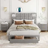 Platform bed with two nightstands and an upholstered headboard – furniture thumbnail 3