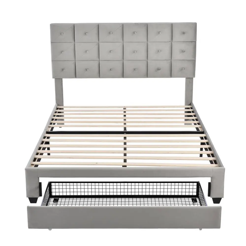 Platform bed with two nightstands and an upholstered headboard – furniture