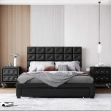 Platform bed with two nightstands and an upholstered headboard – furniture thumbnail 1