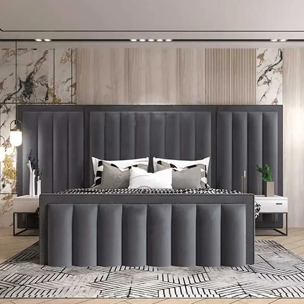 Modern Velvet Upholstered Platform Bed – furniture