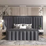 Modern Velvet Upholstered Platform Bed – furniture thumbnail 1
