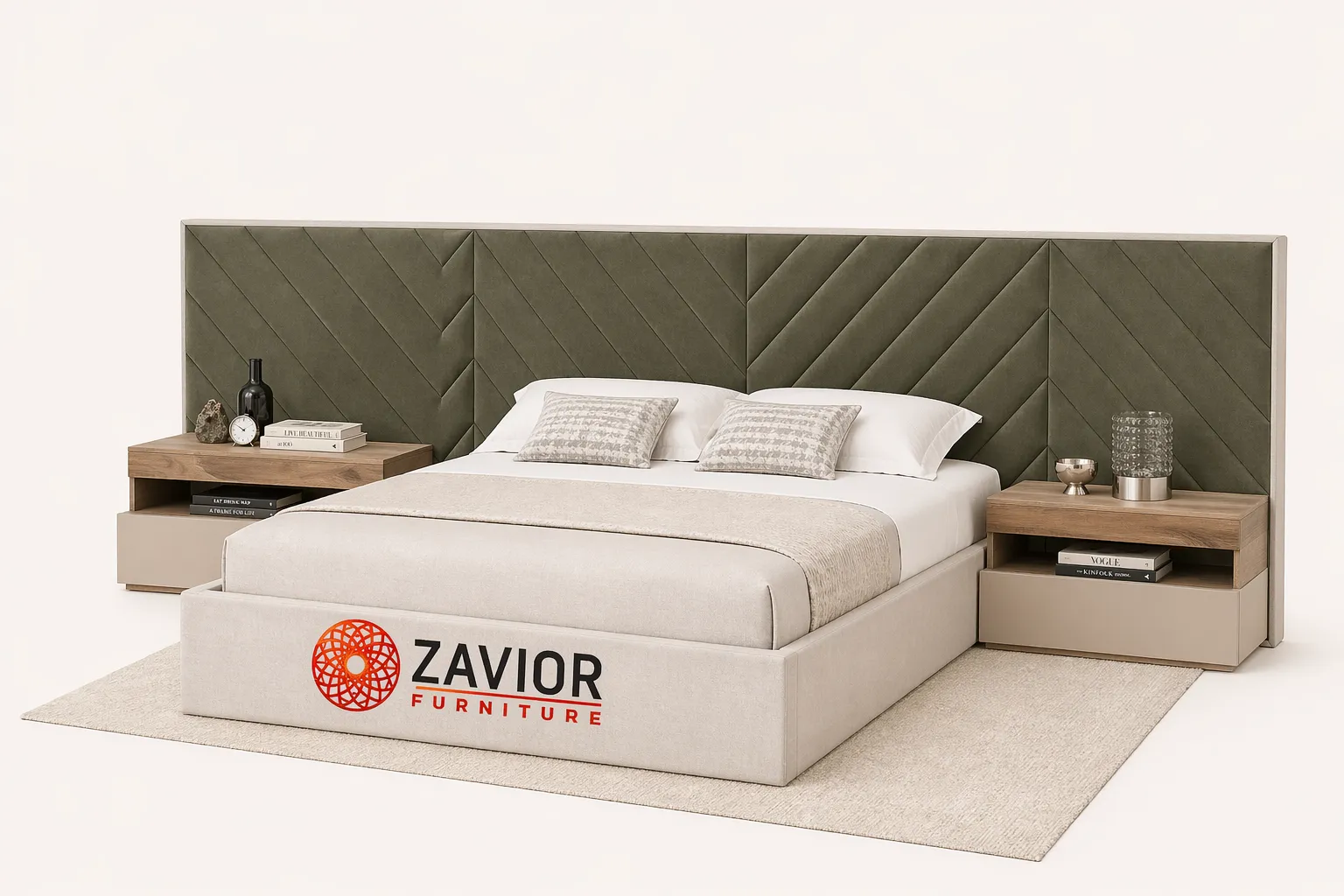 Zavior Cross Lines Tufted Wall Panel Headboard Bed with Custom Upholstery