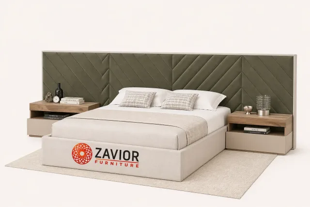 Zavior Cross Lines Tufted Wall Panel Headboard Bed with Custom Upholstery