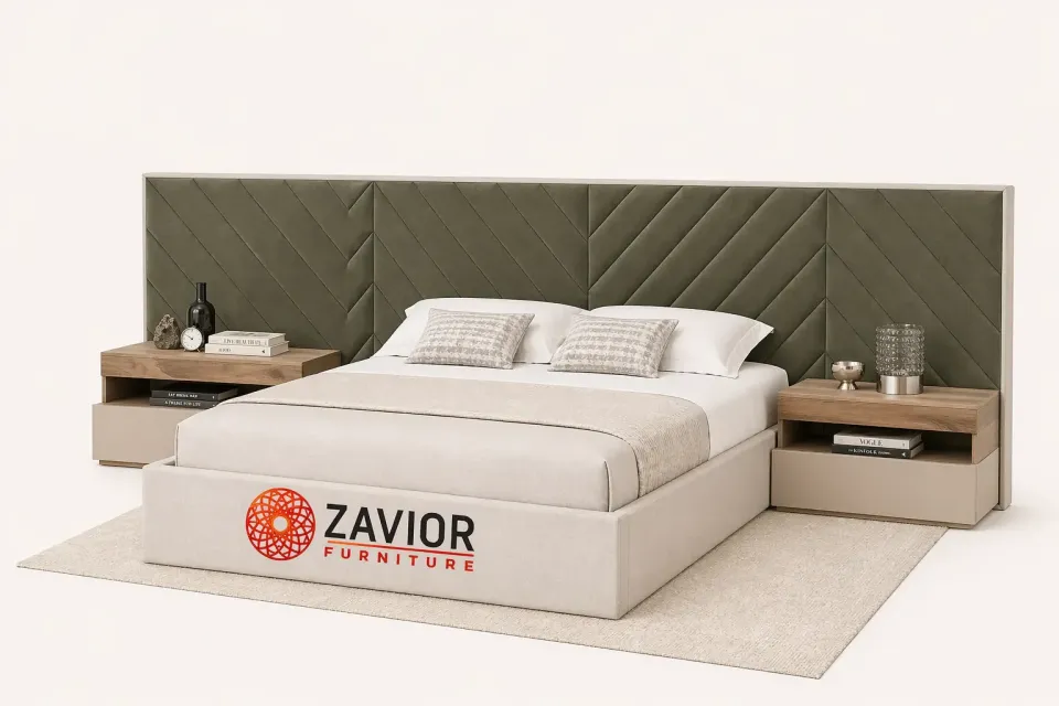 Zavior Cross Lines Tufted Wall Panel Headboard Bed with Custom Upholstery - product image 1