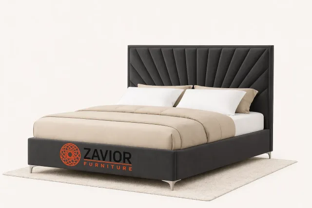 Zavior Cross Tufted High Headboard Velvet Upholstery Bed