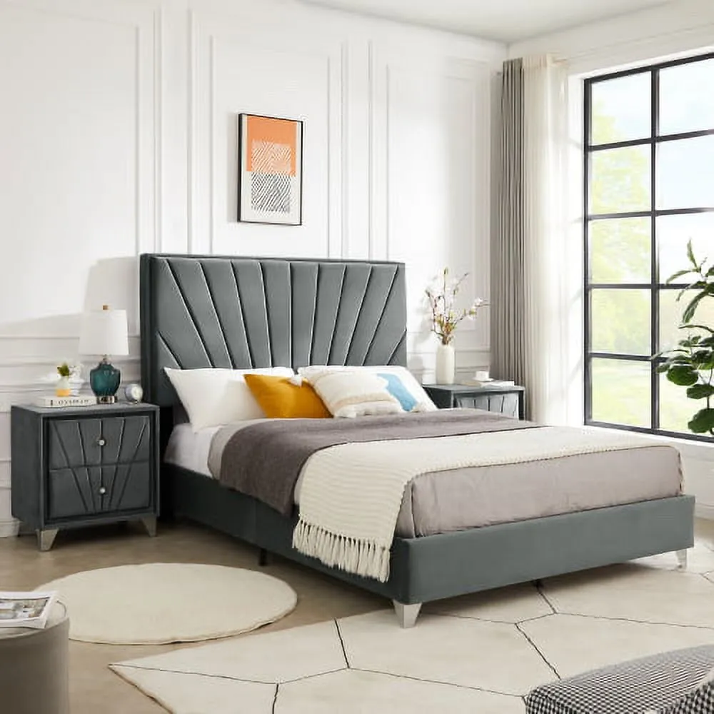 Zavior Cross Tufted High Headboard Velvet Upholstery Bed