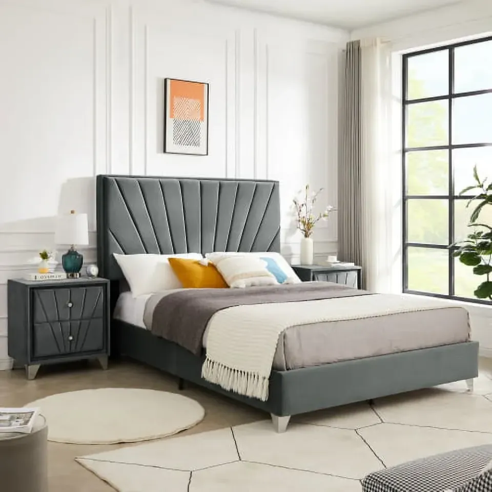 Zavior Cross Tufted High Headboard Velvet Upholstery Bed - product image 3