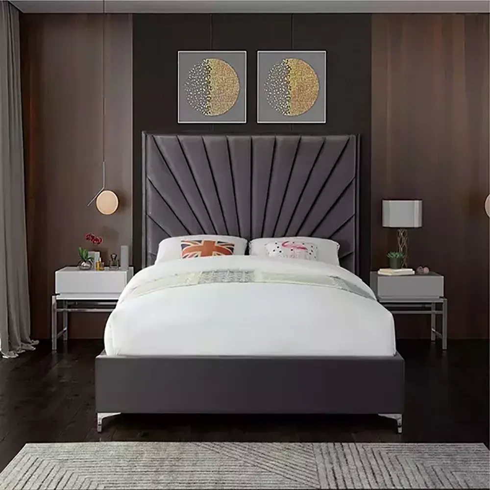 Zavior Cross Tufted High Headboard Velvet Upholstery Bed