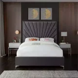 Zavior Cross Tufted High Headboard Velvet Upholstery Bed thumbnail 5