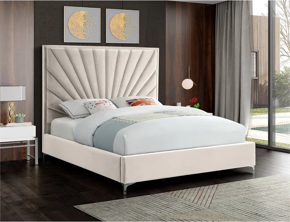 Zavior Cross Tufted High Headboard Velvet Upholstery Bed