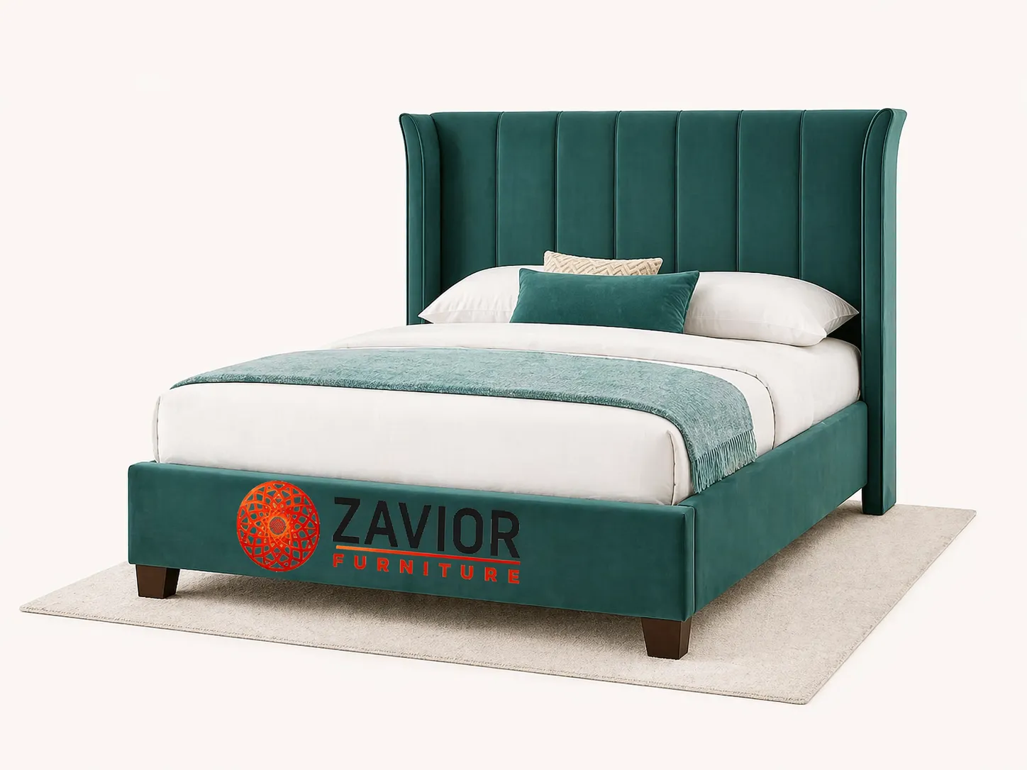 Zavior Curved Headboard Velvet Upholstered Bed