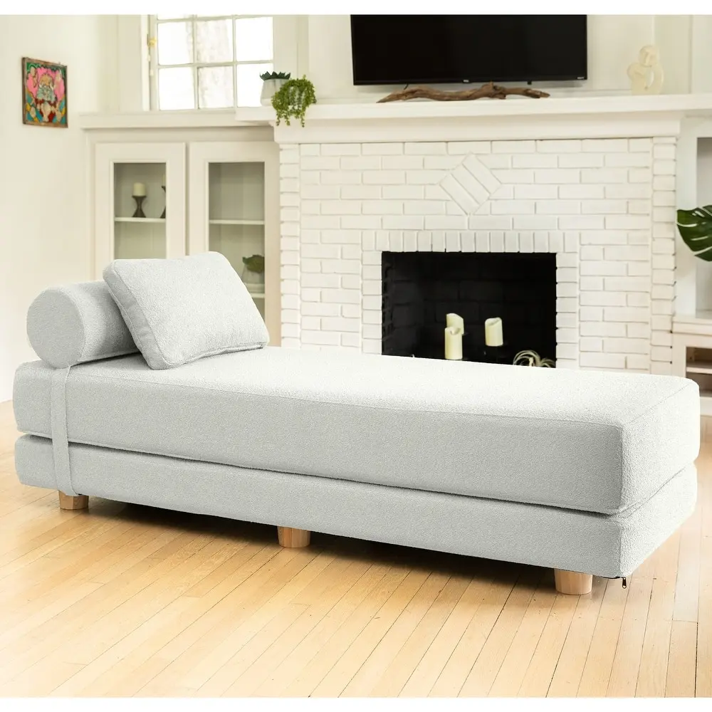 Jaxx Avida Daybed – Fold Out Queen Sleeper – Premium Boucle: Sleek and Modern Lounge for Relaxing and Overnight Guests – furniture