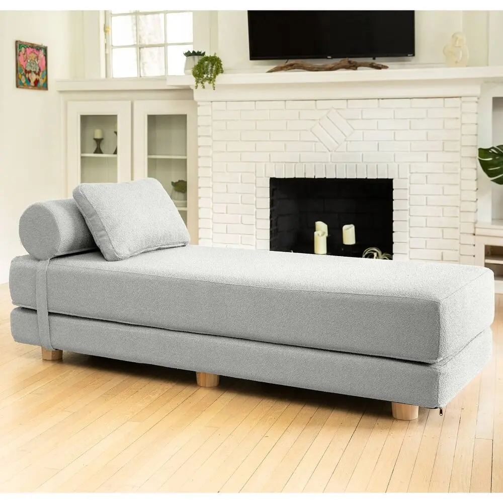 Jaxx Avida Daybed – Fold Out Queen Sleeper – Premium Boucle: Sleek and Modern Lounge for Relaxing and Overnight Guests – furniture