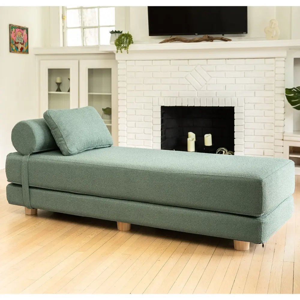 Jaxx Avida Daybed – Fold Out Queen Sleeper – Premium Boucle: Sleek and Modern Lounge for Relaxing and Overnight Guests – furniture