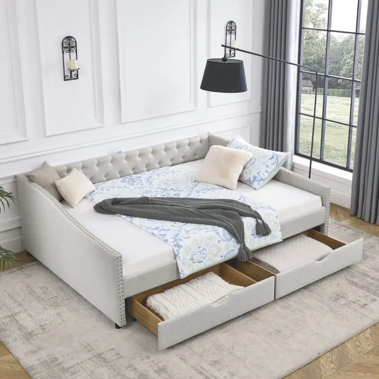 Linen Daybed with Drawers,Tufted Sofa Bed with Button and Copper Nail – furniture