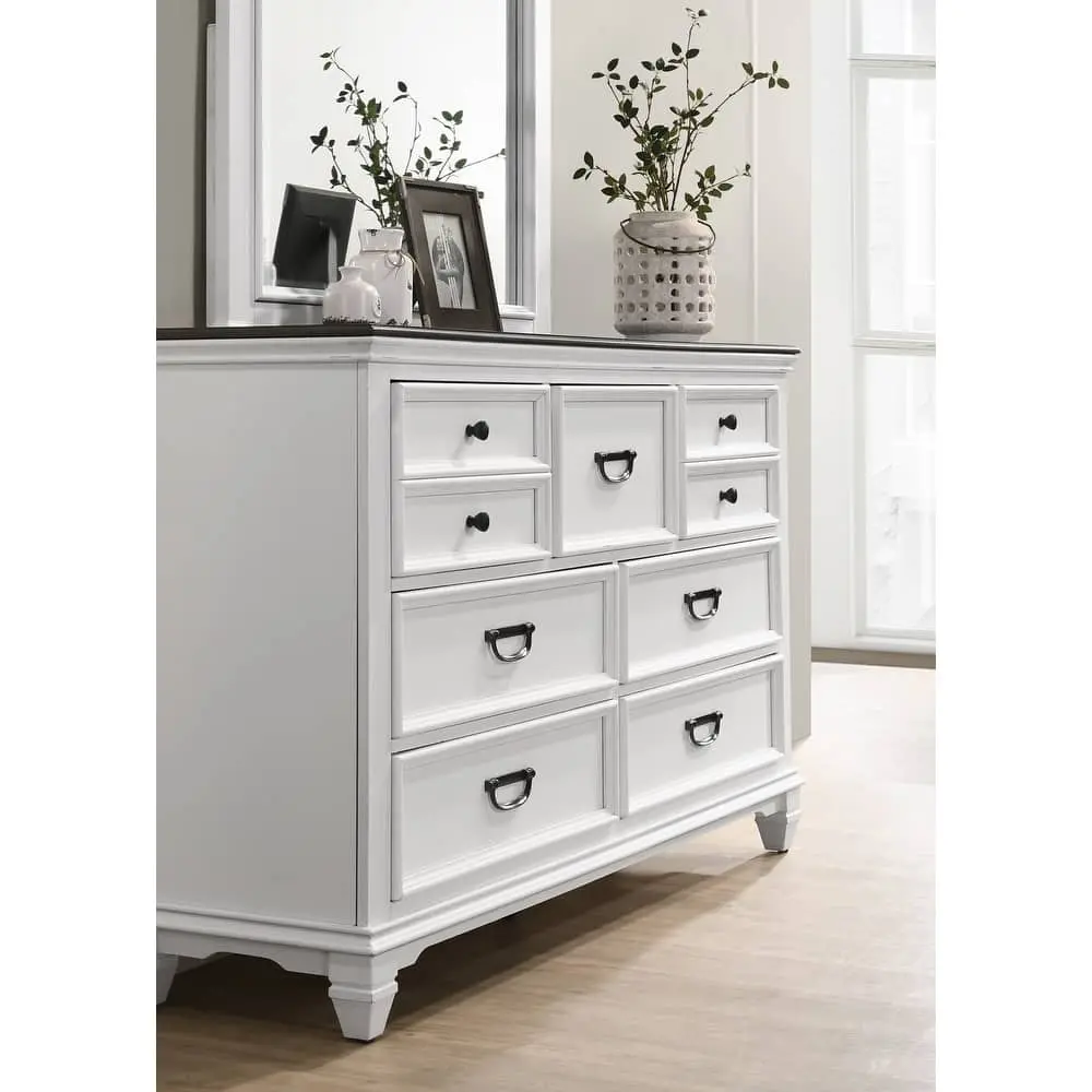 Roundhill Furniture Clelane Wood Bedroom Set with Bed, Dresser, Mirror, Two Nightstands, and Chest in Weathered White and Grey – furniture