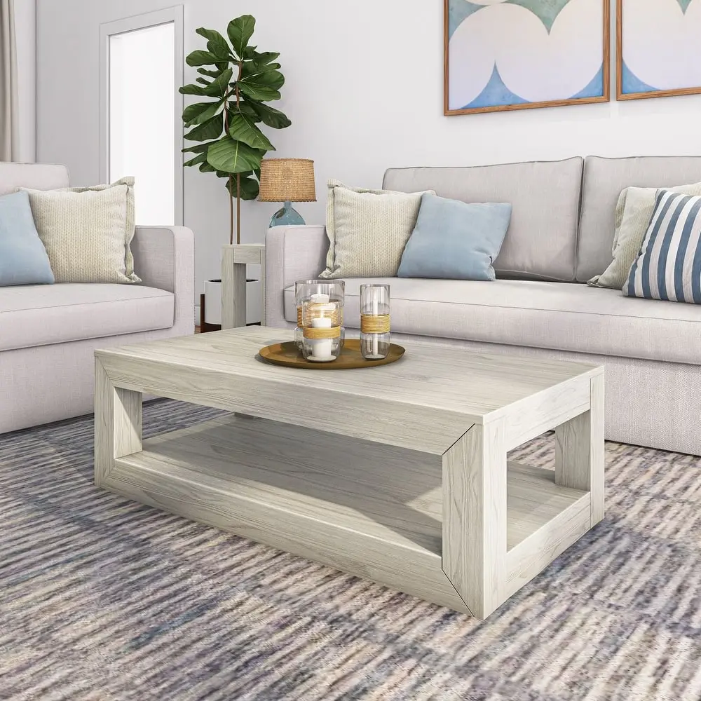Plank and Beam Modern Rectangular Coffee Table with Shelf – furniture