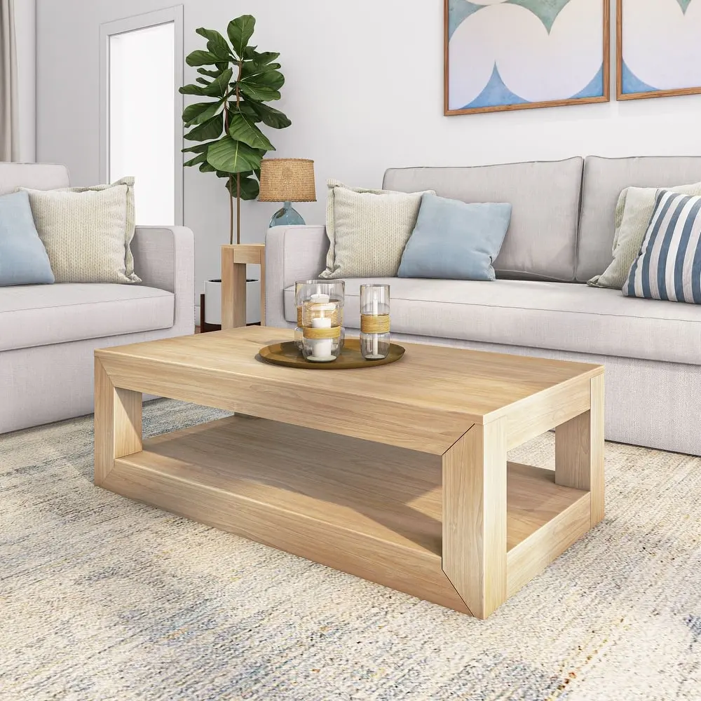 Plank and Beam Modern Rectangular Coffee Table with Shelf – furniture
