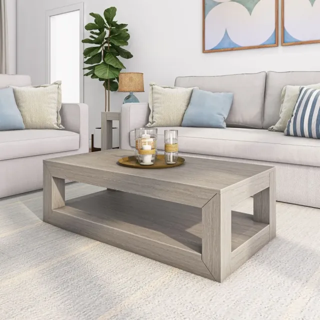 Plank and Beam Modern Rectangular Coffee Table with Shelf – furniture