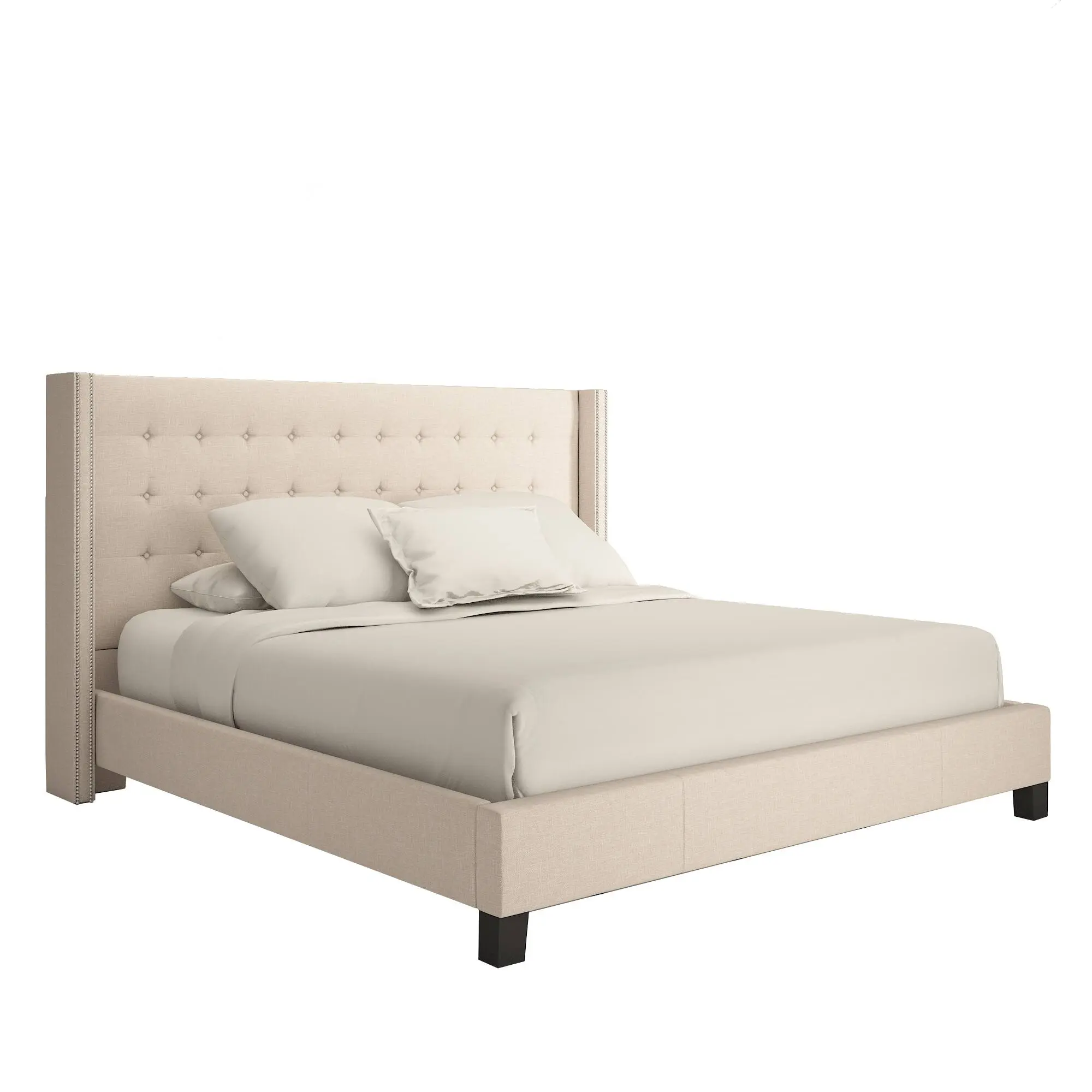 Melina Style Tufted Linen Bed With Wingback – furniture
