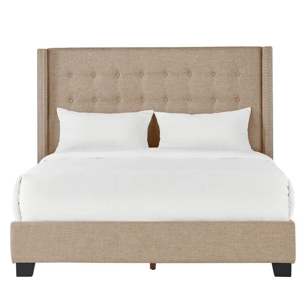 Melina Style Tufted Linen Bed With Wingback – furniture