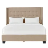 Melina Style Tufted Linen Bed With Wingback – furniture thumbnail 1