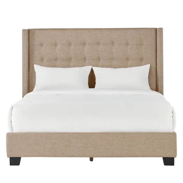 Melina Style Tufted Linen Bed With Wingback – furniture