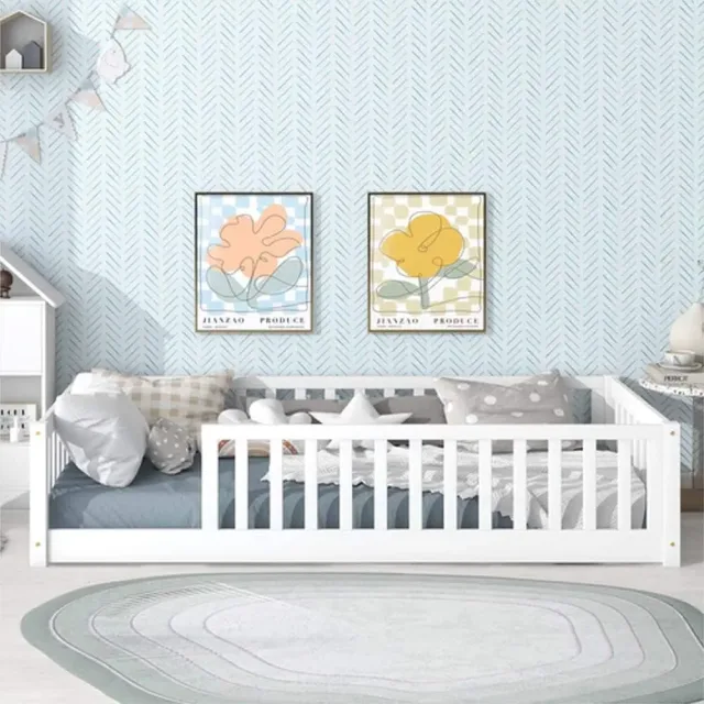 Twin Floor Platform Bed with Fence without Door – furniture