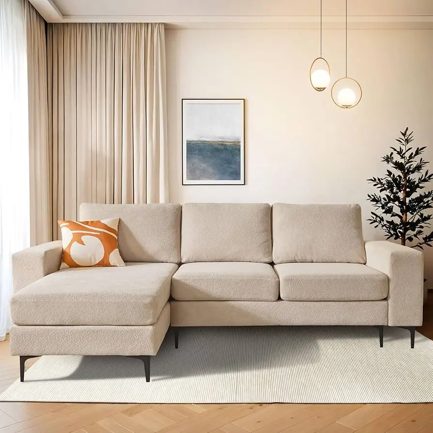 HOOOWOOO Modern L-shaped Corduroy Fabric Chaise Sofa – furniture