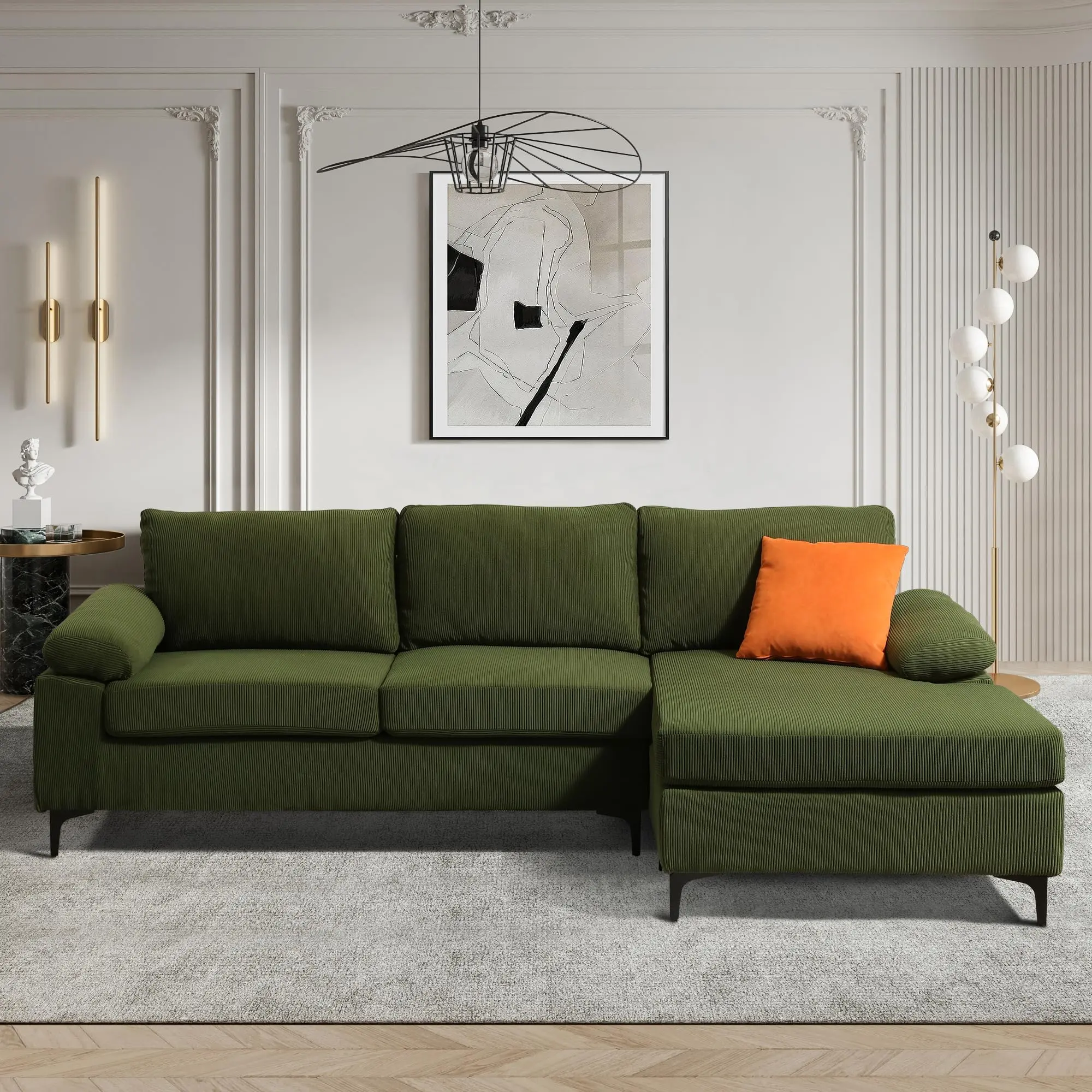 HOOOWOOO Modern L-shaped Corduroy Fabric Chaise Sofa – furniture