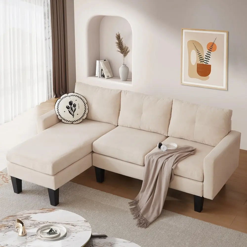 HOOOWOOO Modern L-shaped Corduroy Fabric Chaise Sofa – furniture