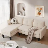 HOOOWOOO Modern L-shaped Corduroy Fabric Chaise Sofa – furniture thumbnail 1