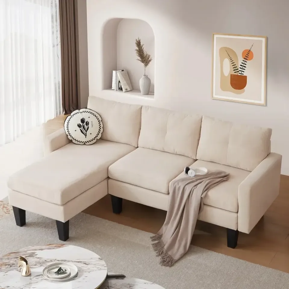 HOOOWOOO Modern L-shaped Corduroy Fabric Chaise Sofa – furniture - product image 1