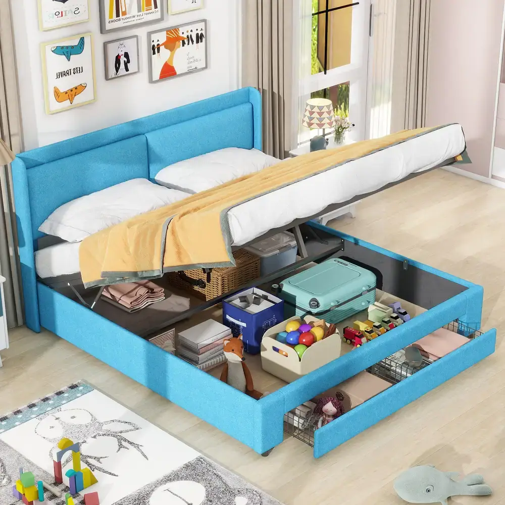 Queen Size Storage Upholstered Hydraulic Platform Bed with 2 Drawers – furniture