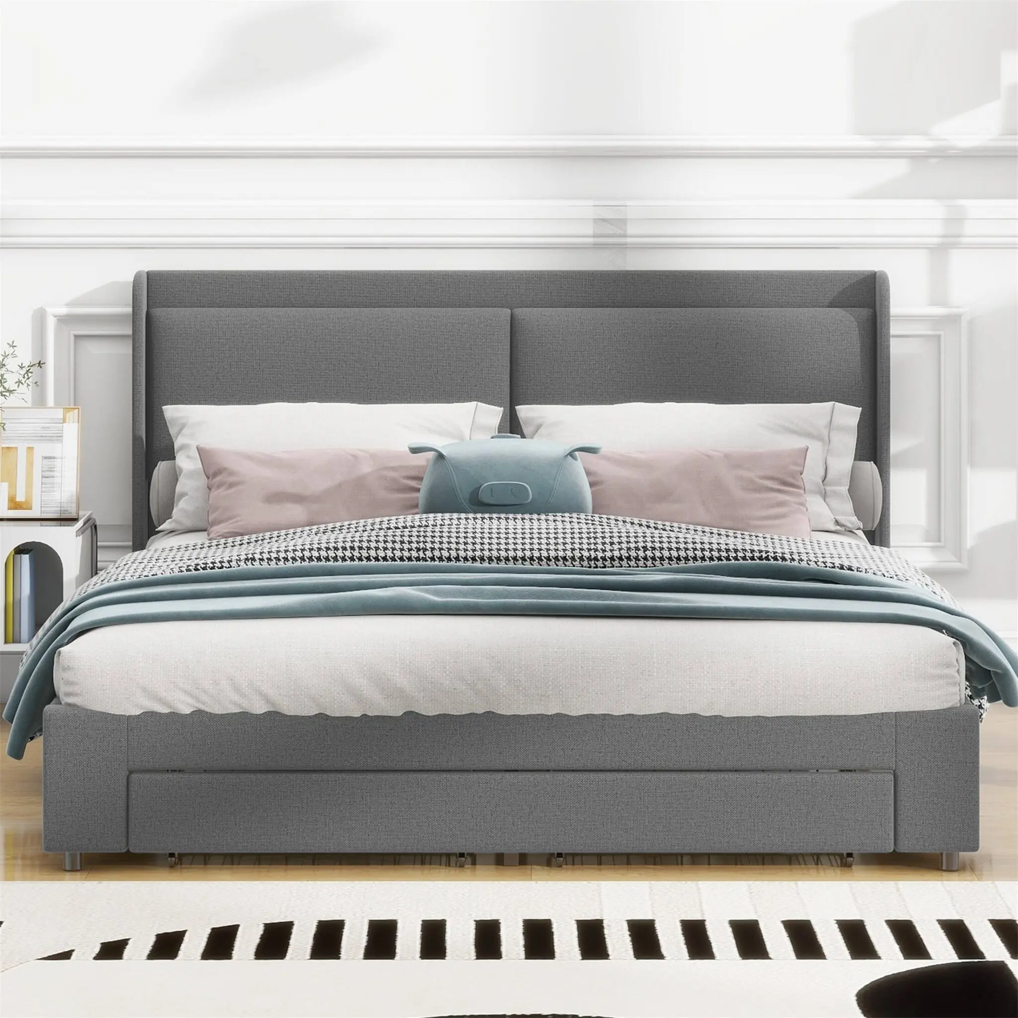 Queen Size Storage Upholstered Hydraulic Platform Bed with 2 Drawers – furniture